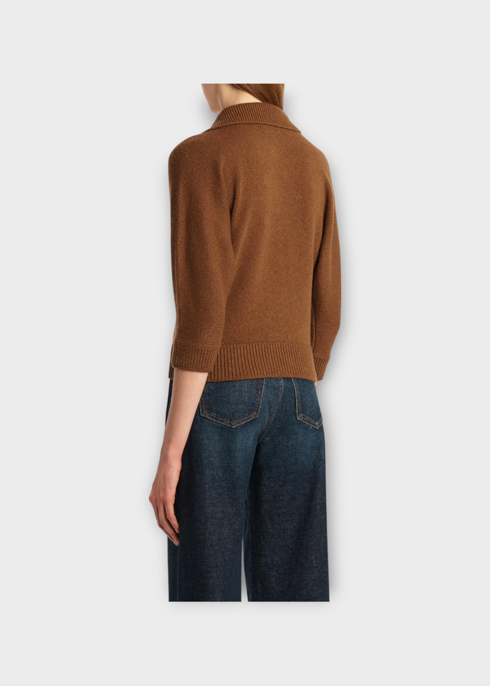 Khaite Khaite Knitwear, Brown, Herve Cashmere V-Neck Collared Short Sleeve Polo Sweater In Maple