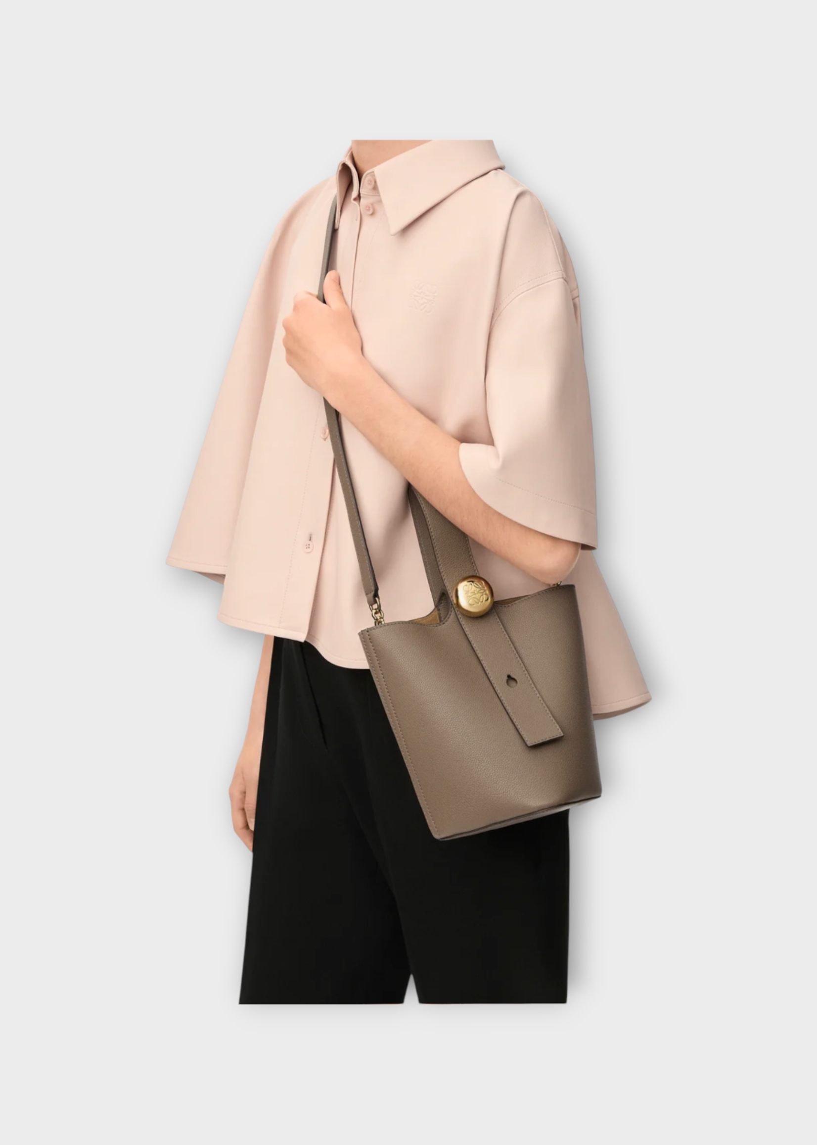 Loewe Loewe Bag, Grey, Pebble Soft Grained Calfskin Mini Bucket Bag In Taupe