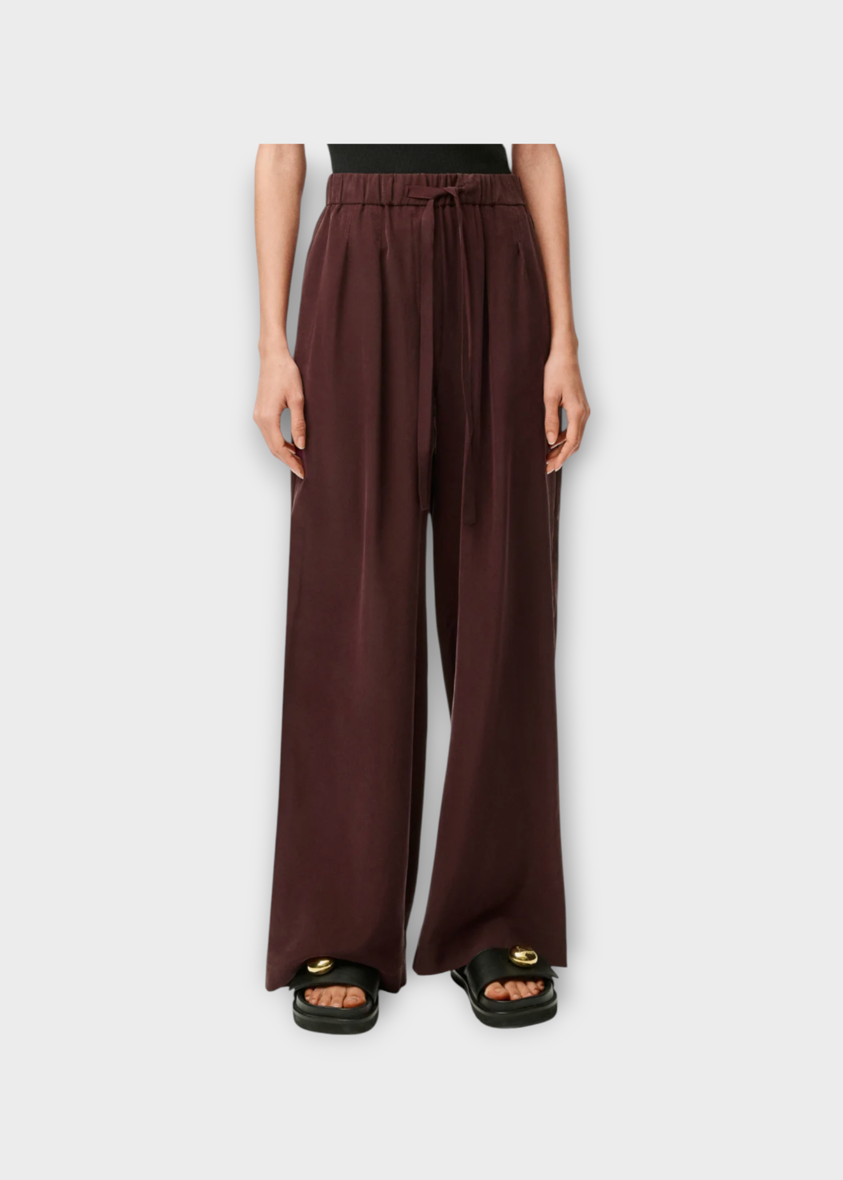 Loewe Loewe Trousers, Red, Silk Elasticated Mid Rise Wide Leg Pyjama Pants In Burgundy