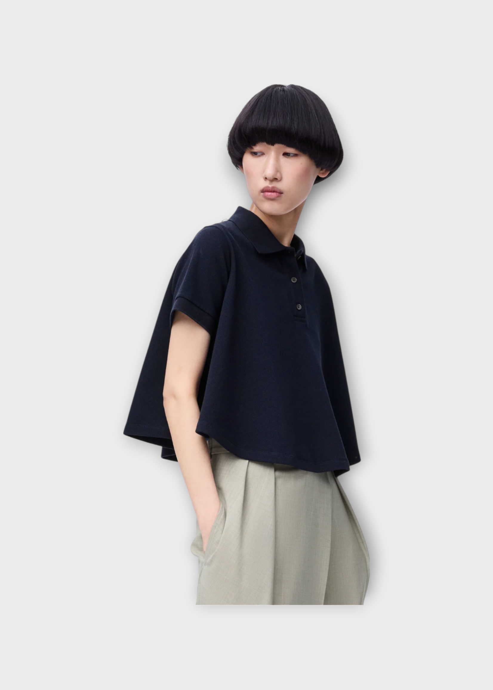 Loewe Loewe Polo, Navy, Cotton Collared Trapeze Polo In Dark Navy