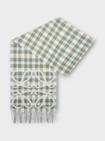 Loewe Loewe Scarf, Multi, Silk & Cashmere 28X180 Anagram Scarf In Light Grey & Multicolour w/ Check Pattern