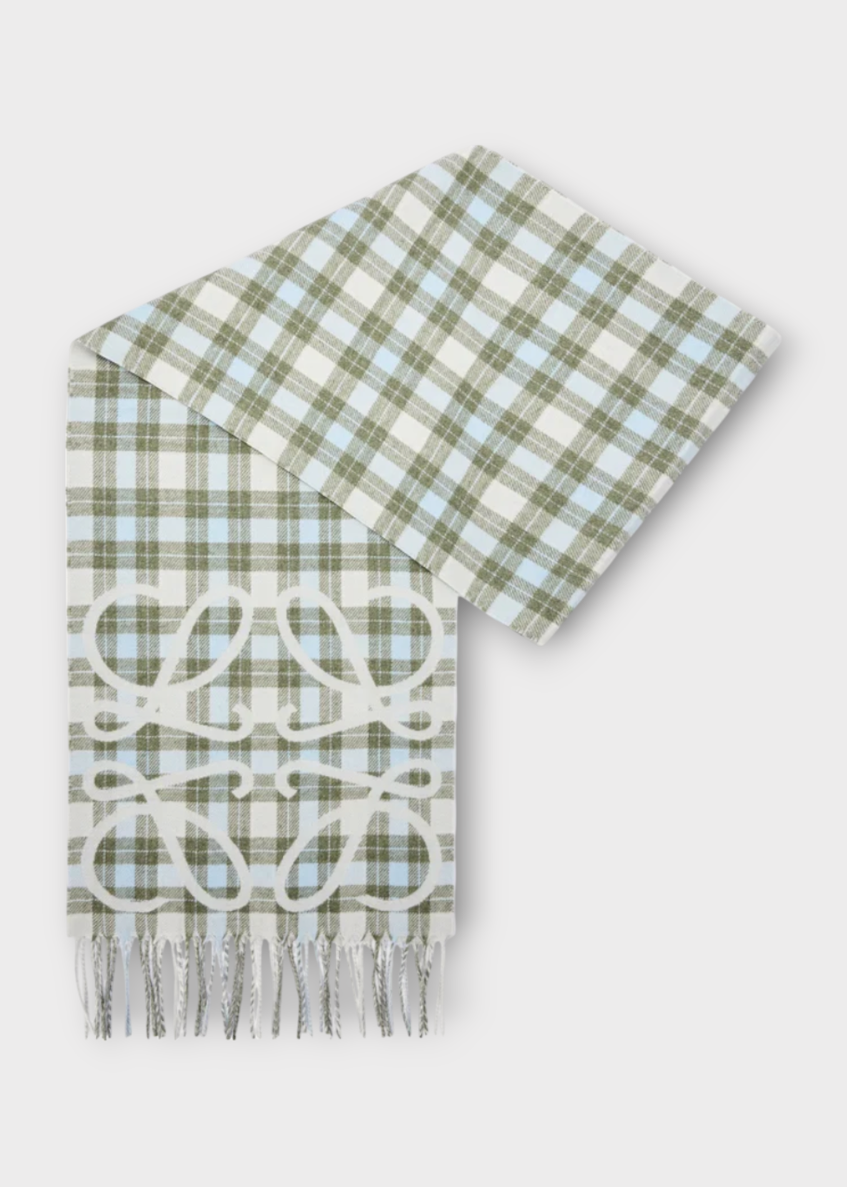 Loewe Loewe Scarf, Multi, Silk & Cashmere 28X180 Anagram Scarf In Light Grey & Multicolour w/ Check Pattern