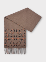 Loewe Loewe Scarf, Multi, Silk & Cashmere 28X180 Anagram Scarf In Brown & Multicolour w/ Check Pattern