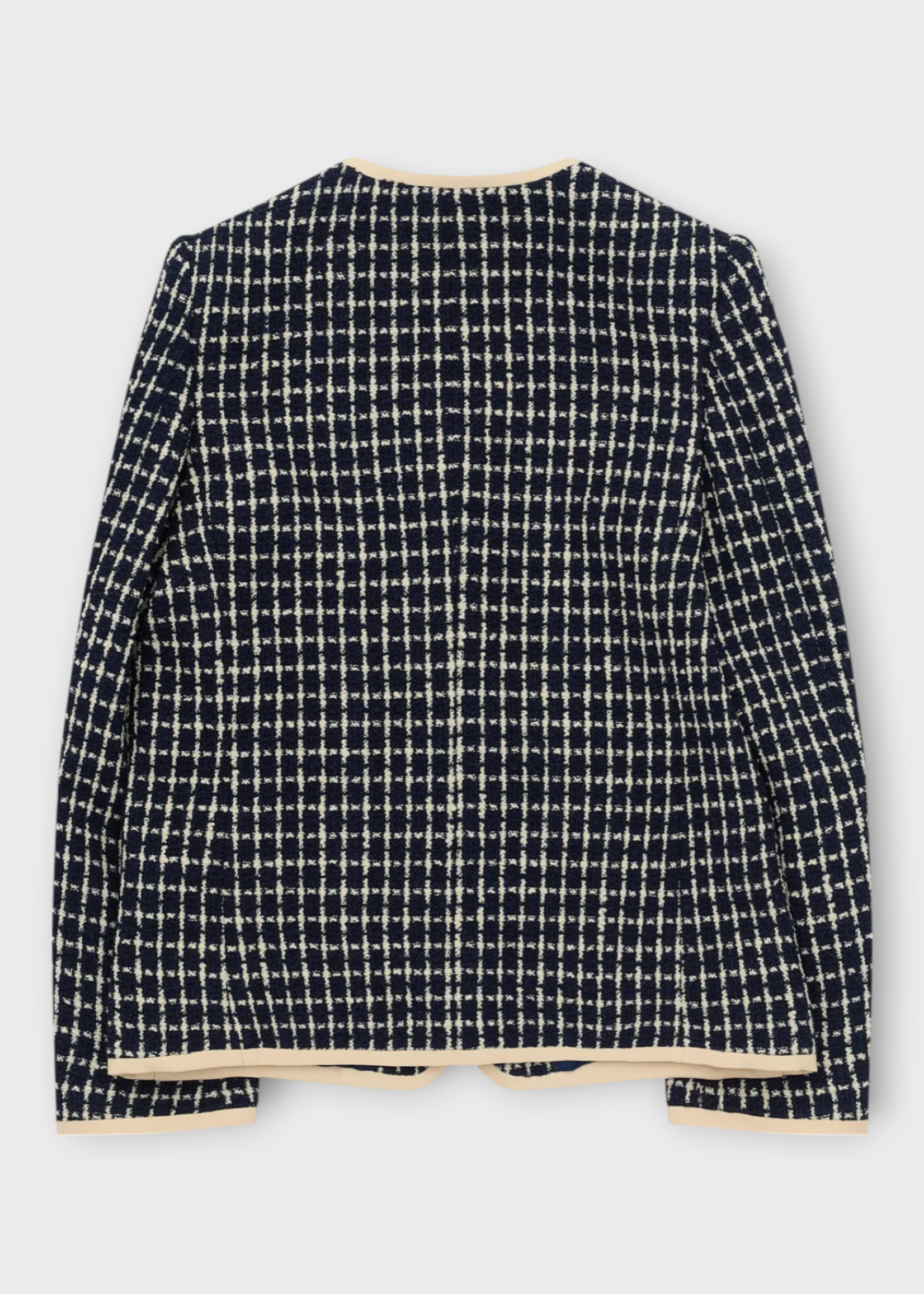 Valentino Valentino Jacket, Multi, Wool Mix V-Neck Buttoned Boucle Jacket In Navy & Ivory w/ Pockets