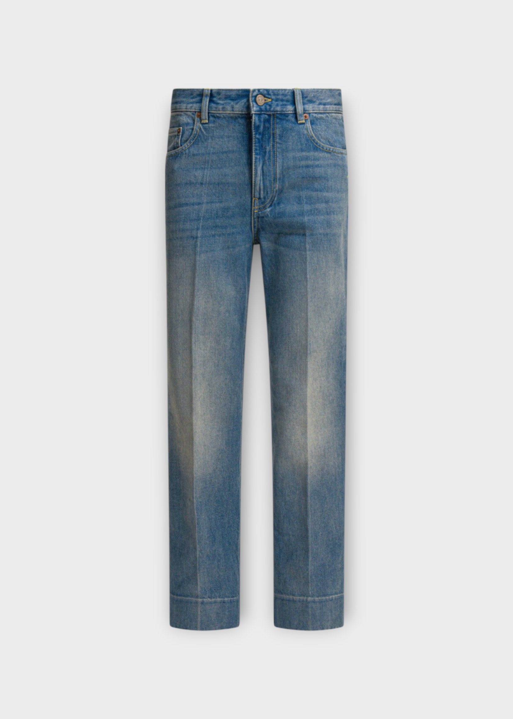 Valentino Valentino Jeans, Blue, Cotton High Waist Wide Leg Denim Pants In Medium Blue