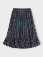 Valentino Valentino Skirt, Print, Crepe De Chine Flounced Midi Skirt In Navy w/ Cherry Print