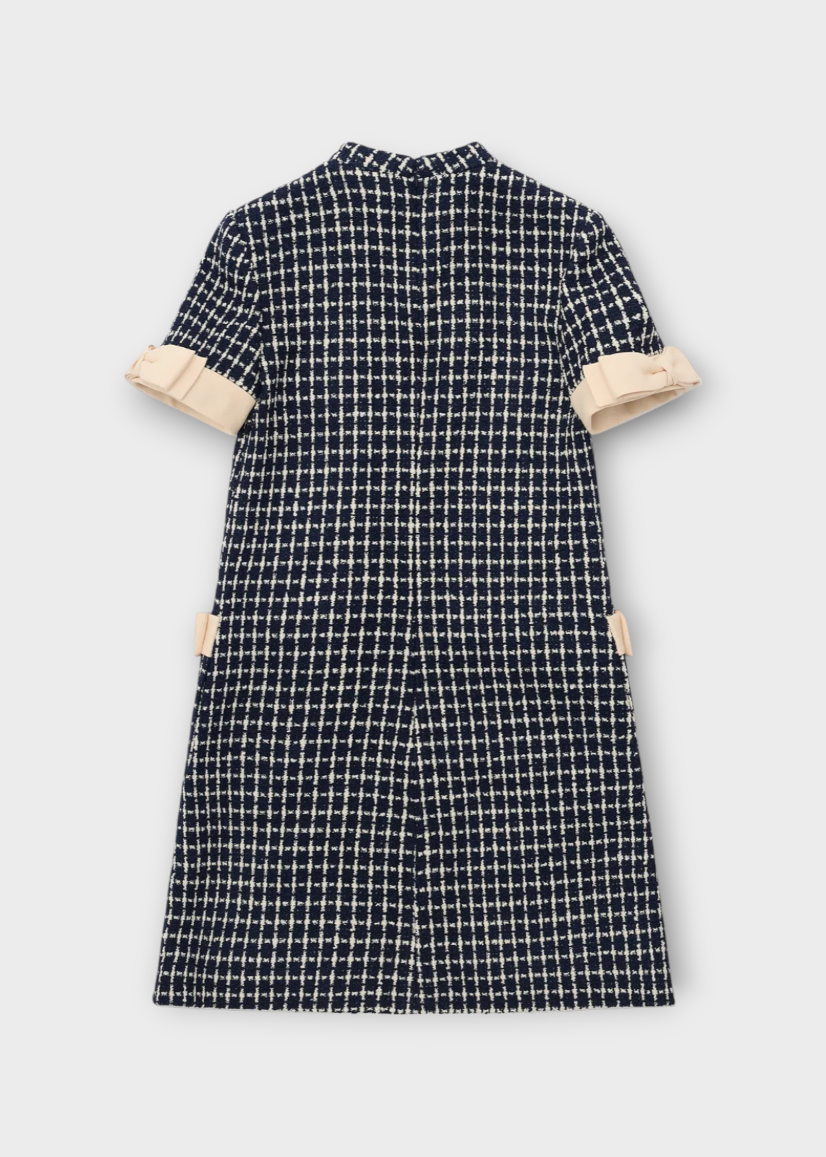Valentino Valentino Dress, Multi, Crew Neck Short Sleeve Mini Boucle Dress In Navy & Ivory
