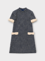 Valentino Valentino Dress, Multi, Crew Neck Short Sleeve Mini Boucle Dress In Navy & Ivory