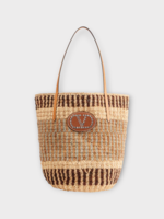 Valentino Valentino Bag, Multi, Crochet Raffia Top Handle Tote Bag In Multicolour Beige & Natural Camel