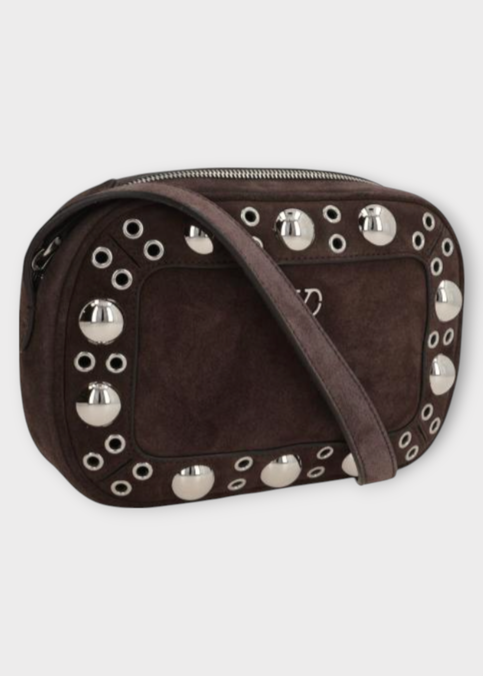 Valentino Valentino Bag, Brown, Suede Leather Cross Body Bag In Testa Di Moro w/ Studs