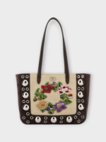 Valentino Valentino Bag, Multi, Suede Leather Mini Tote Bag In Multicolour & Testa Di Moro w/ Floral Bead Embroidery & Studs