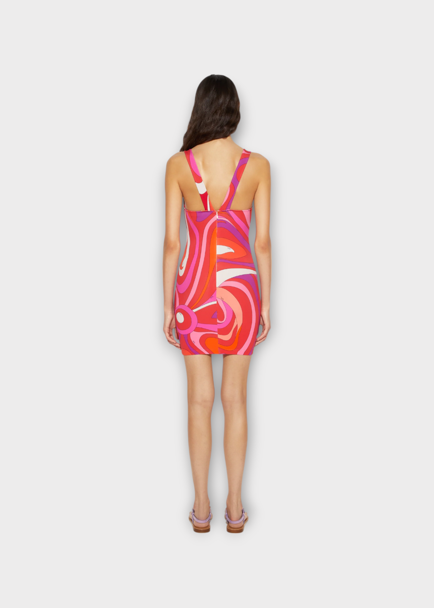 Emilio Pucci Emilio Pucci Dress, Print, Jersey Sleeveless Mini Dress In Coral & Fuchsia w/ Marmo Print