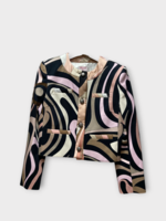 Emilio Pucci Emilio Pucci Jacket, Print, Crew Neck Button Up Jacket In Black & Nude Pink w/ Marmo Print