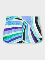 Emilio Pucci Emilio Pucci Shorts, Print, Silk Loose Fit Elasticated Waist Shorts In Green & Lilac w/ Iride Print
