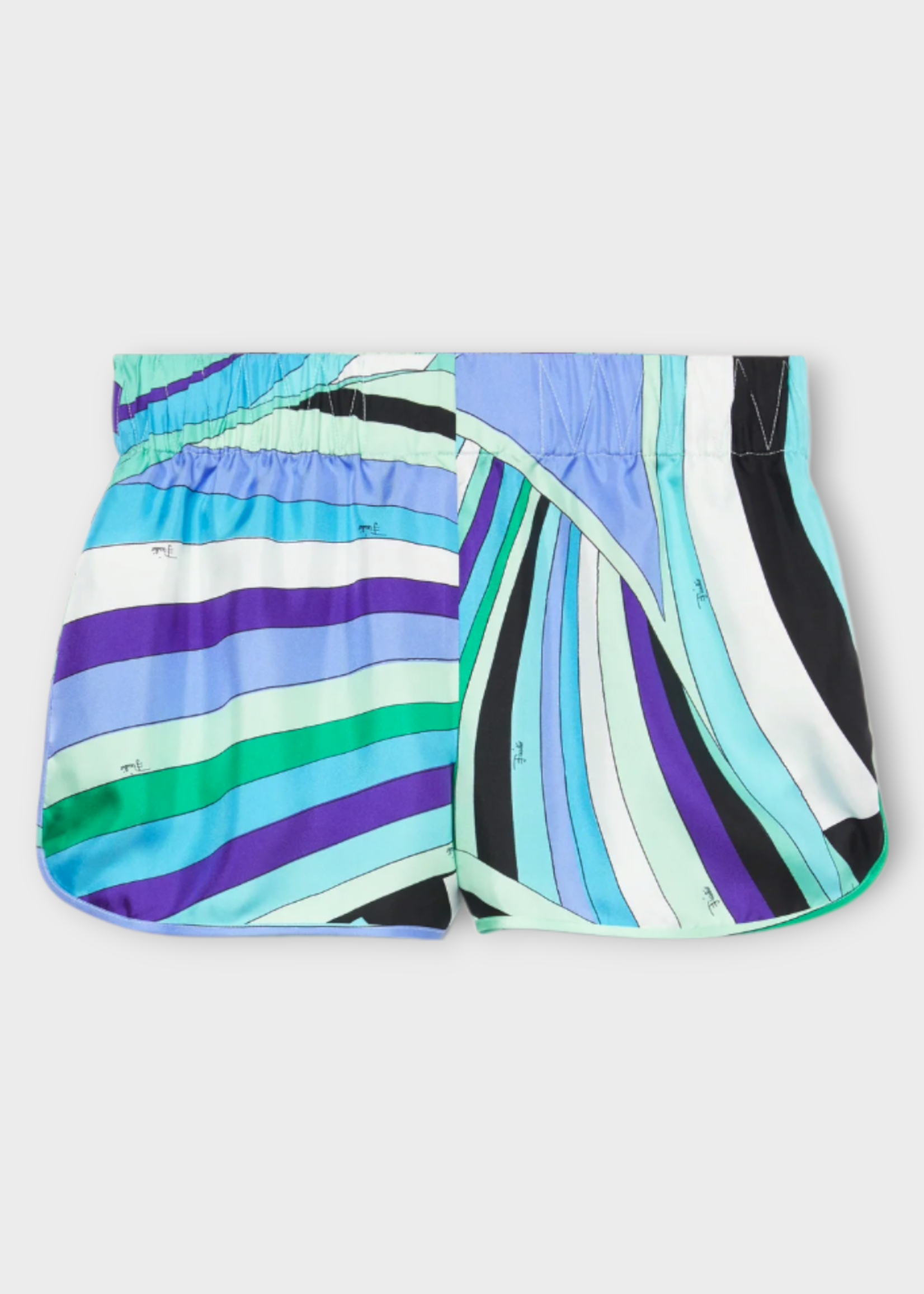 Emilio Pucci Emilio Pucci Shorts, Print, Silk Loose Fit Elasticated Waist Shorts In Green & Lilac w/ Iride Print
