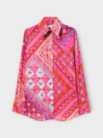 Emilio Pucci Emilio Pucci Shirt, Print, Cotton Muslin Oversized Collared Button Up Shirt In Coral & Fuchsia w/ Festa Print
