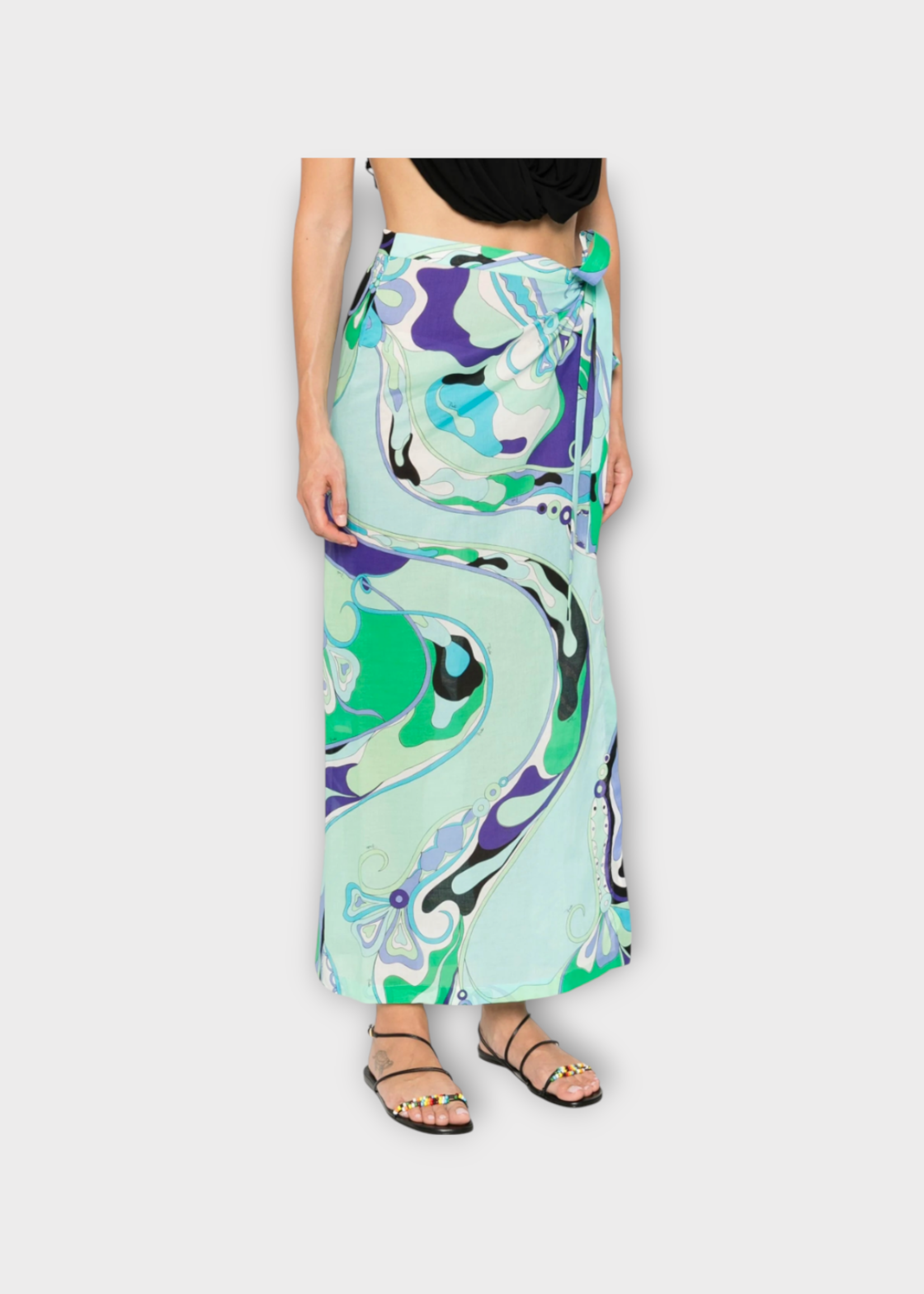 Emilio Pucci Emilio Pucci Skirt, Print, Cotton Muslin Maxi Skirt In Green & Lilac w/ Orchid Print