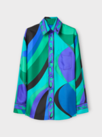 Emilio Pucci Emilio Pucci Shirt, Print, Silk Oversized Collared Button Up Shirt In Emerald w/ Pesci Print