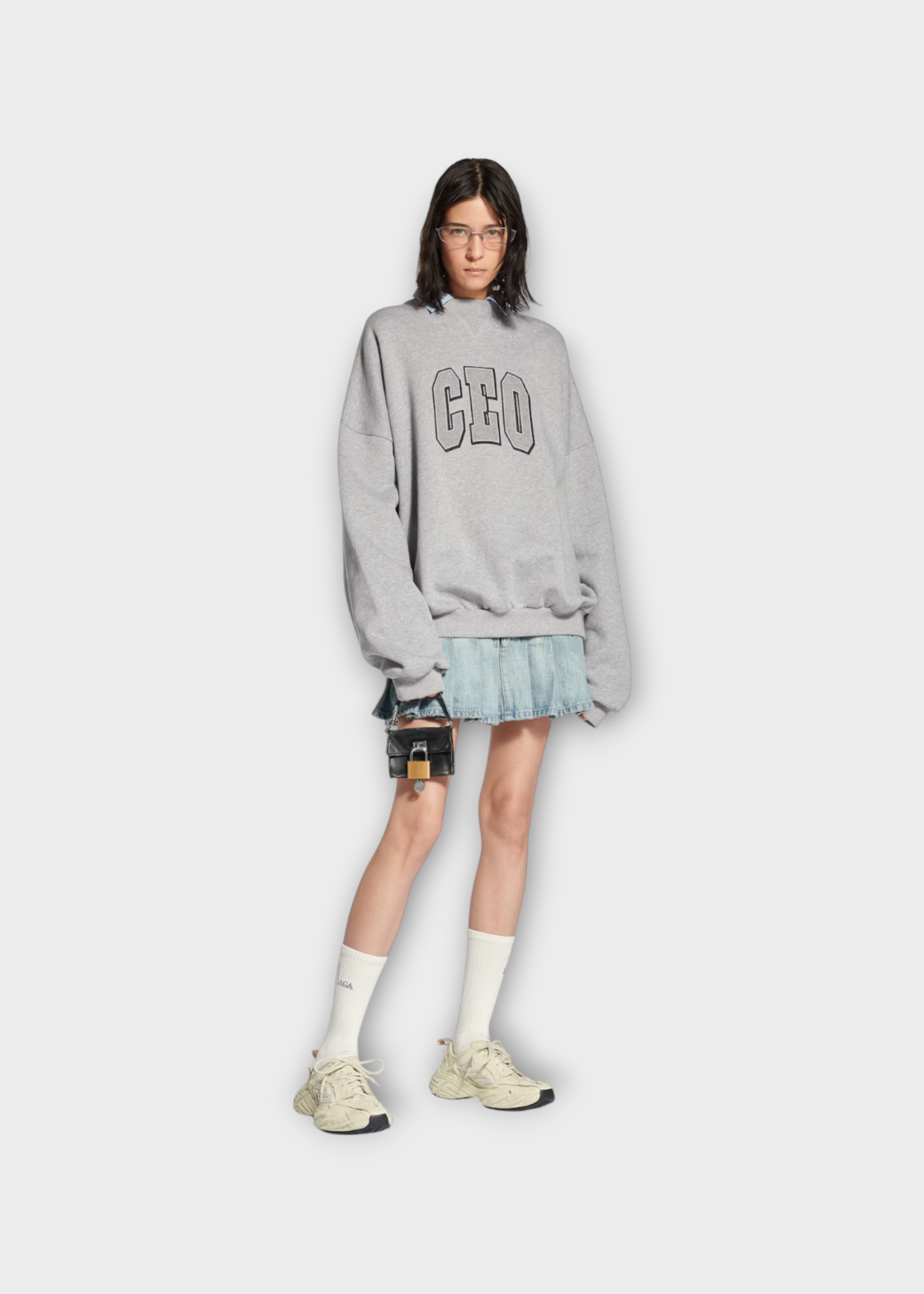 Balenciaga Balenciaga Sweatshirt, Grey, Cotton Shirt Crewneck Oversized CEO Print Sweatshirt In Heather Grey
