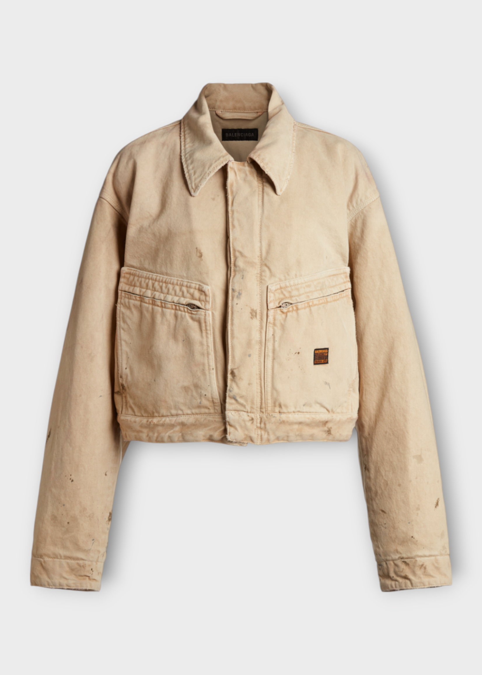 Balenciaga Balenciaga Jacket, Beige, Cotton Collared Button Up Cropped Workwear Jacket