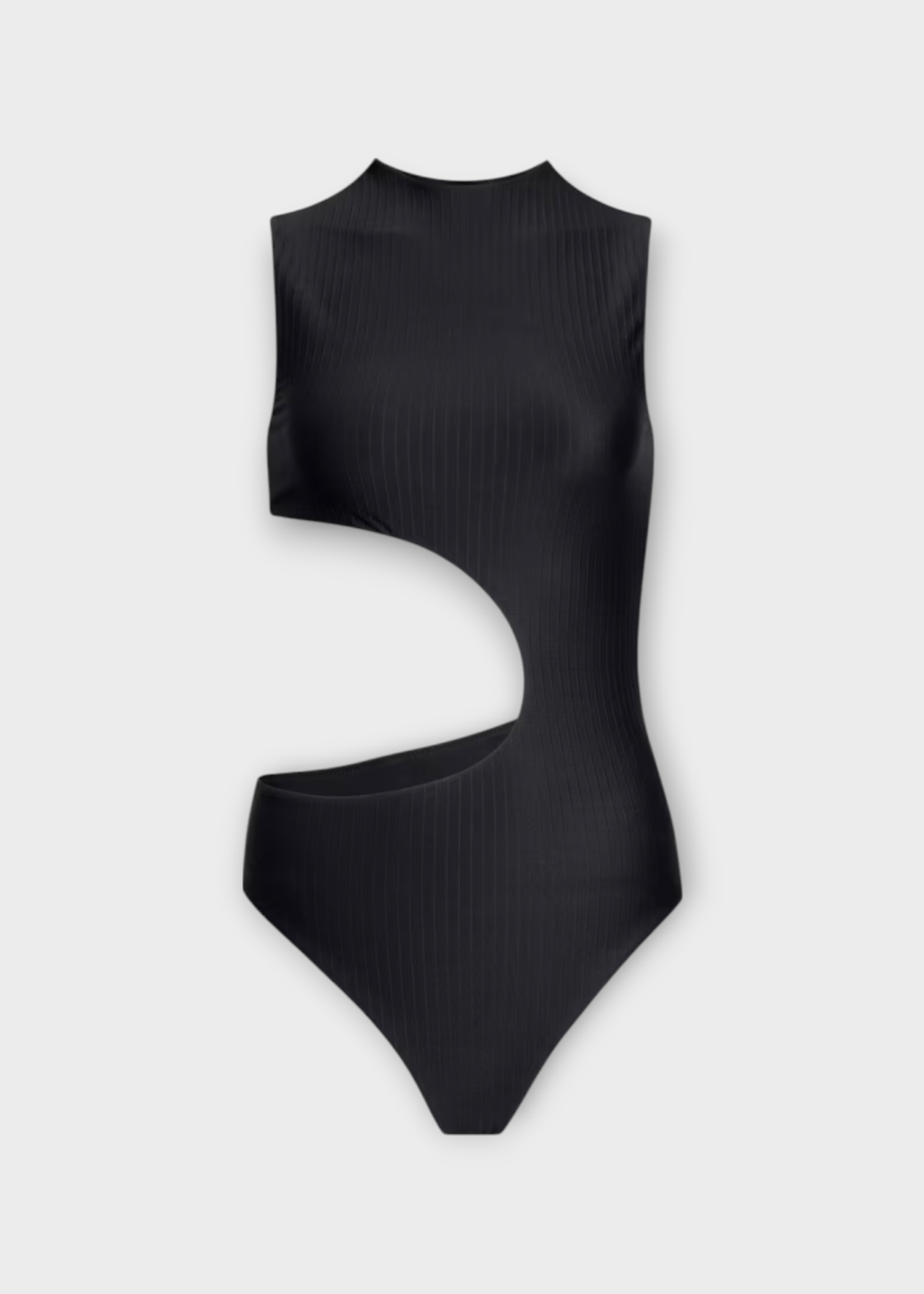 Alaia Alaia Swimwear, Black, High Neck Cutout Ribbed One Piece Swimsuit