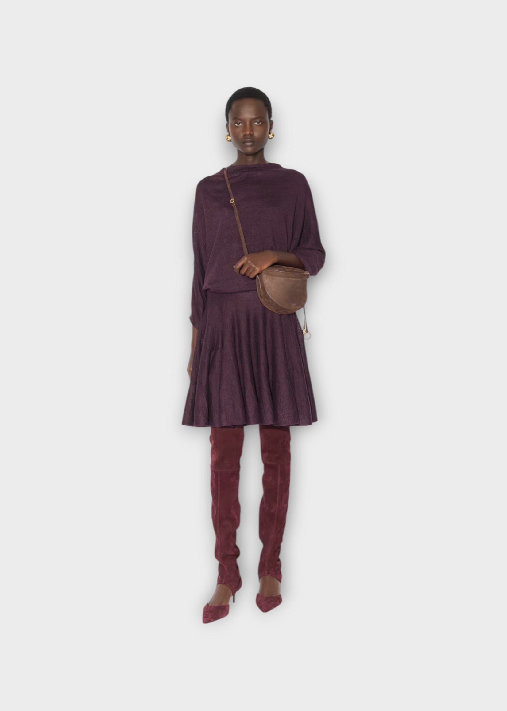 Alaia Alaia Dress, Purple, Linen Layered Ruffled Skirt Knit Dress In Prune