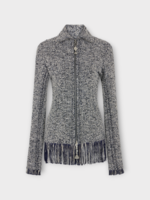Rabanne Rabanne Jacket, Multi, Cotton High Neck Zipped Fringed Jacket In Navy & White