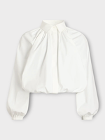 Patou Patou Shirt, White, Cotton Volume Collar Cropped Shirt In White