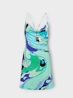 Emilio Pucci Emilio Pucci Dress, Print, Silk Thin Straps Mini Dress In Green & Lilac w/ Orchid Print