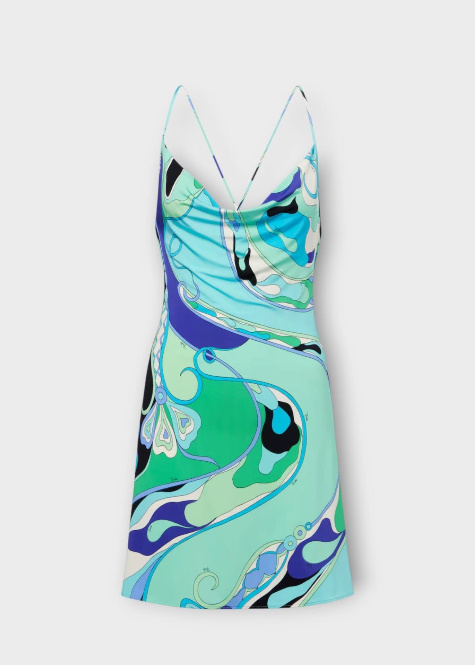 Emilio Pucci Emilio Pucci Dress, Print, Silk Thin Straps Mini Dress In Green & Lilac w/ Orchid Print