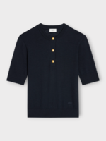 Celine Celine T-Shirt, Navy, Wool Crew Neck Short Sleeve Polo T-Shirt