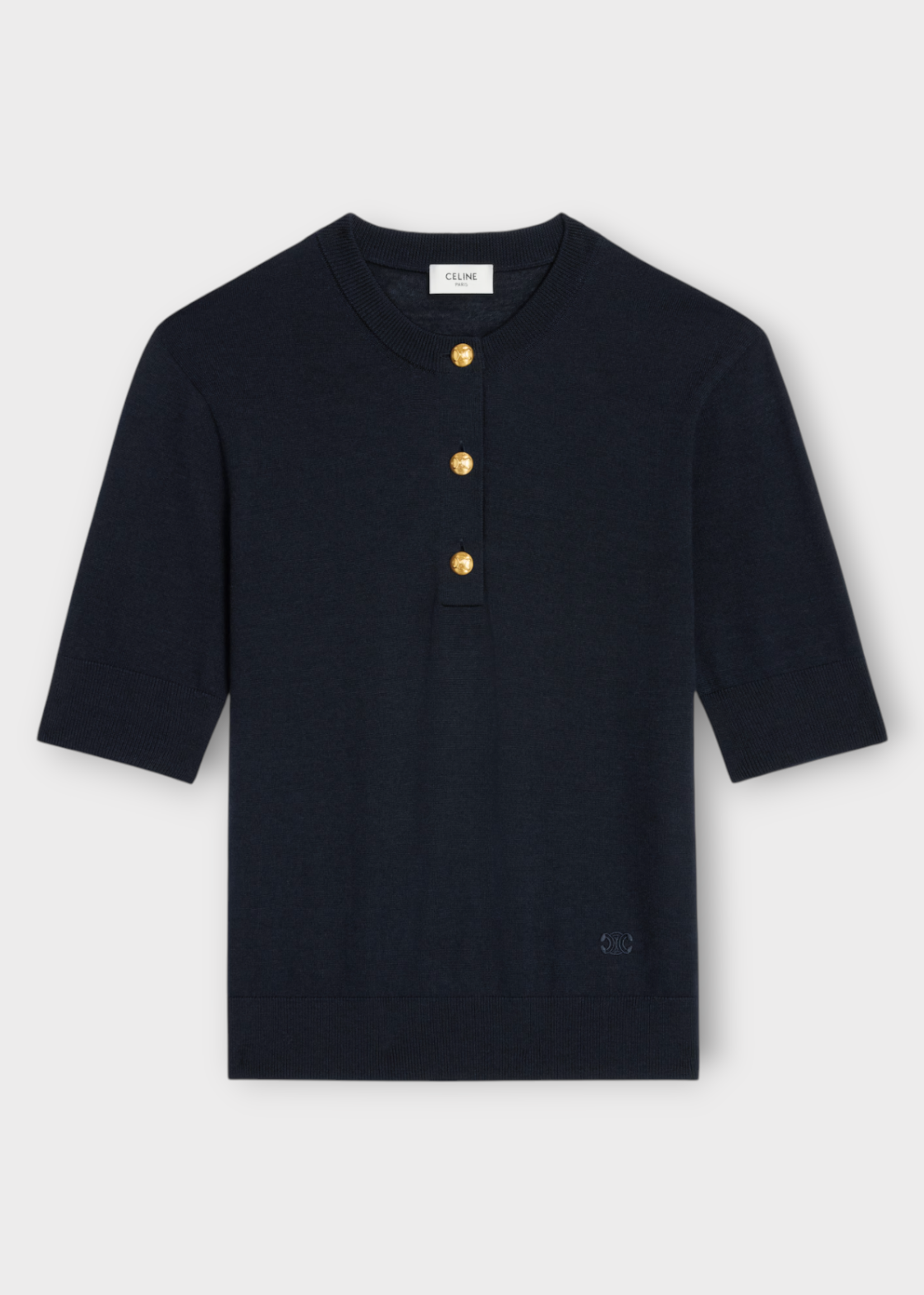 Celine Celine T-Shirt, Navy, Wool Crew Neck Short Sleeve Polo T-Shirt
