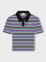 Celine Celine T-Shirt, Multi, Triomphe Collared Short Sleeve Cropped Striped Polo T-Shirt In Denim, White & Black