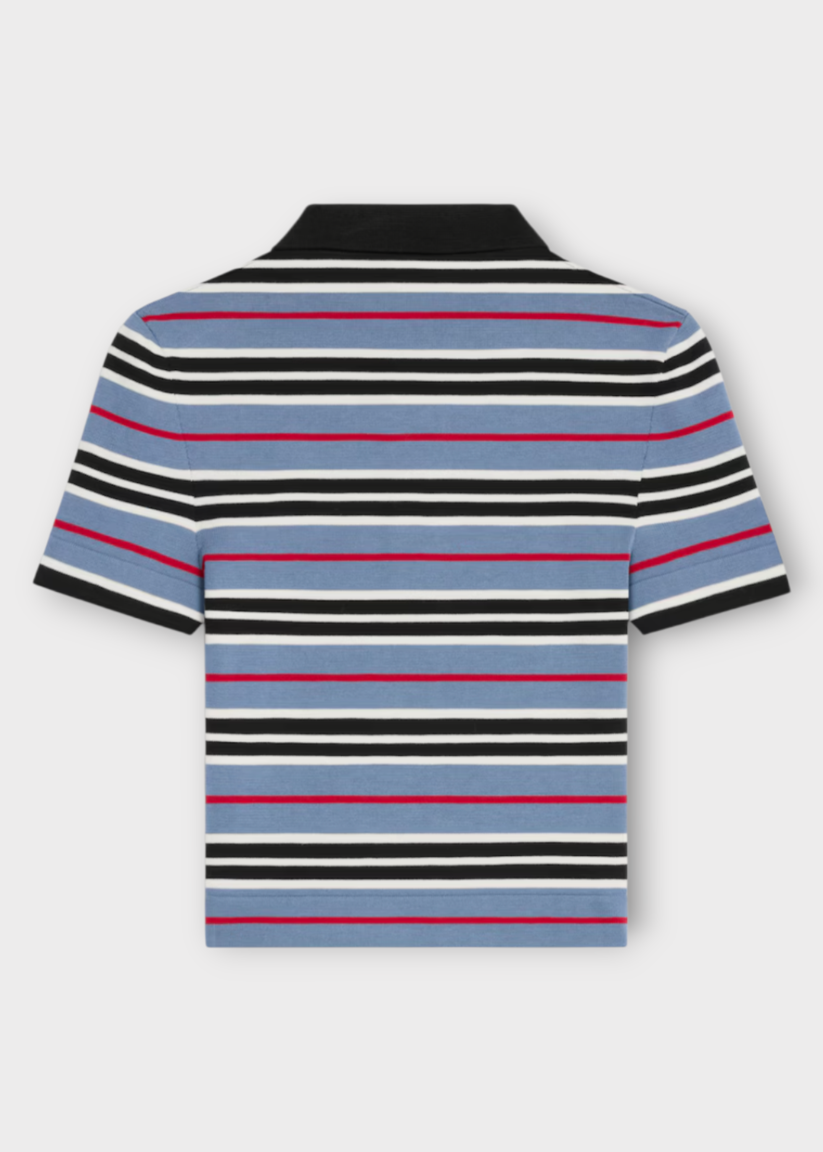 Celine Celine T-Shirt, Multi, Triomphe Collared Short Sleeve Cropped Striped Polo T-Shirt In Denim, White & Black