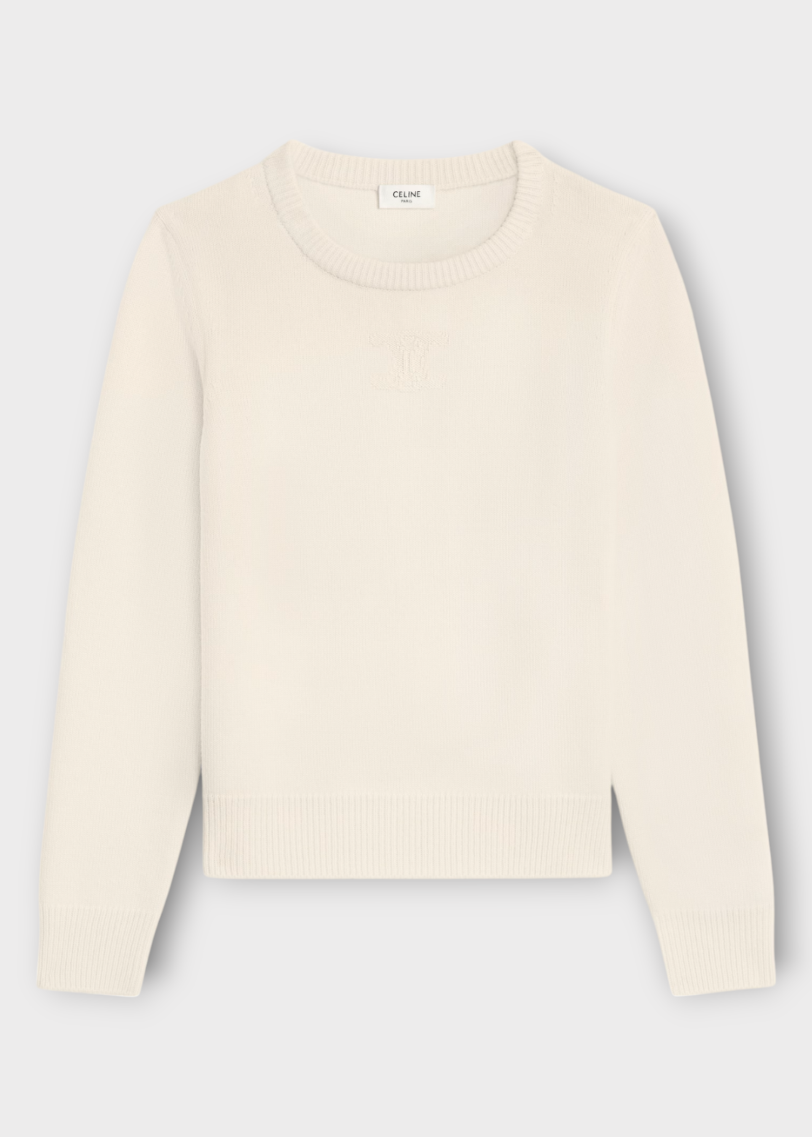 Celine Celine Knitwear, Beige, Heritage Cashmere Crew Neck Triomphe Pullover In Oatmeal