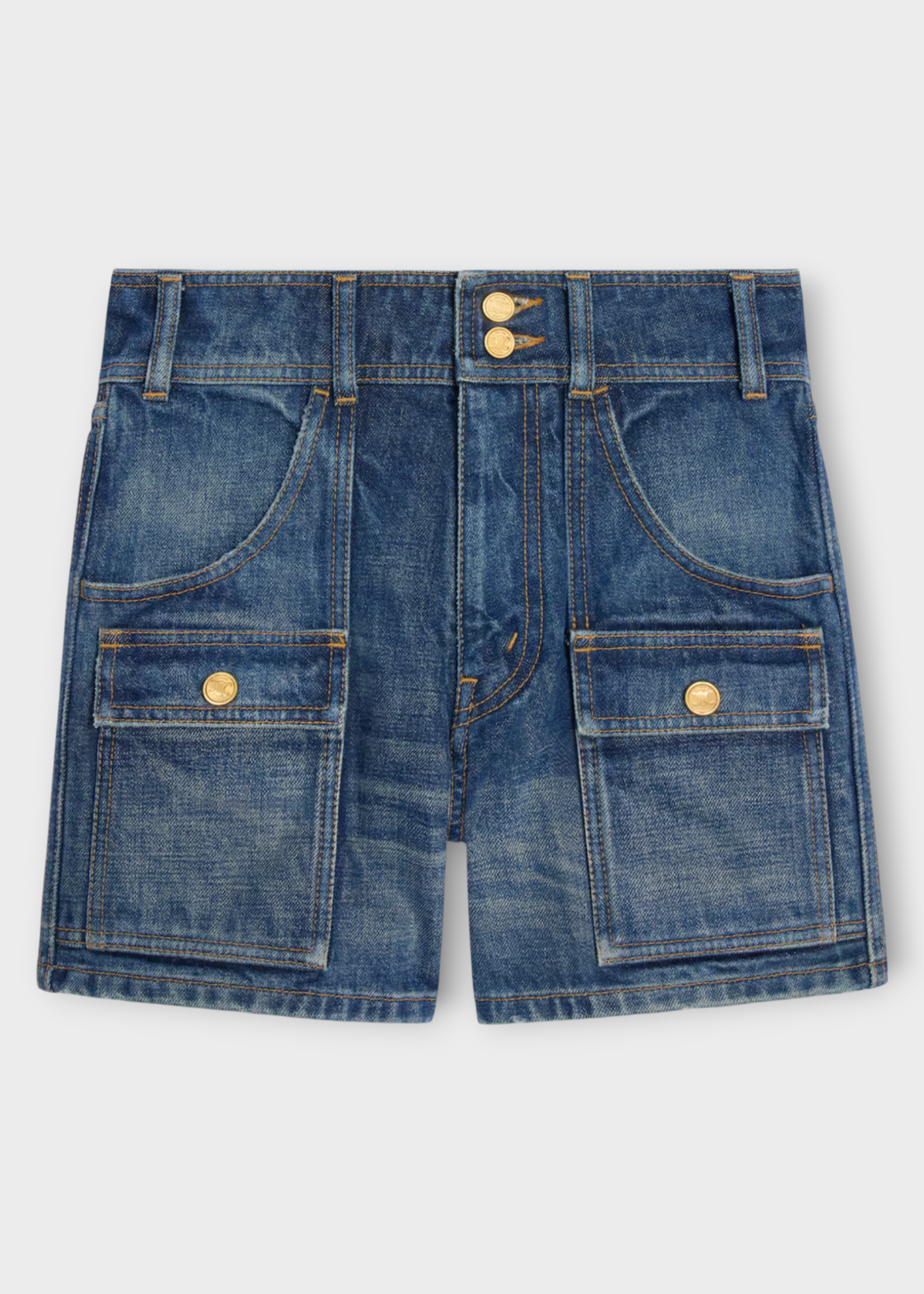 Celine Celine Shorts, Blue, Denim Cotton Short Kitty Poches Plaquees