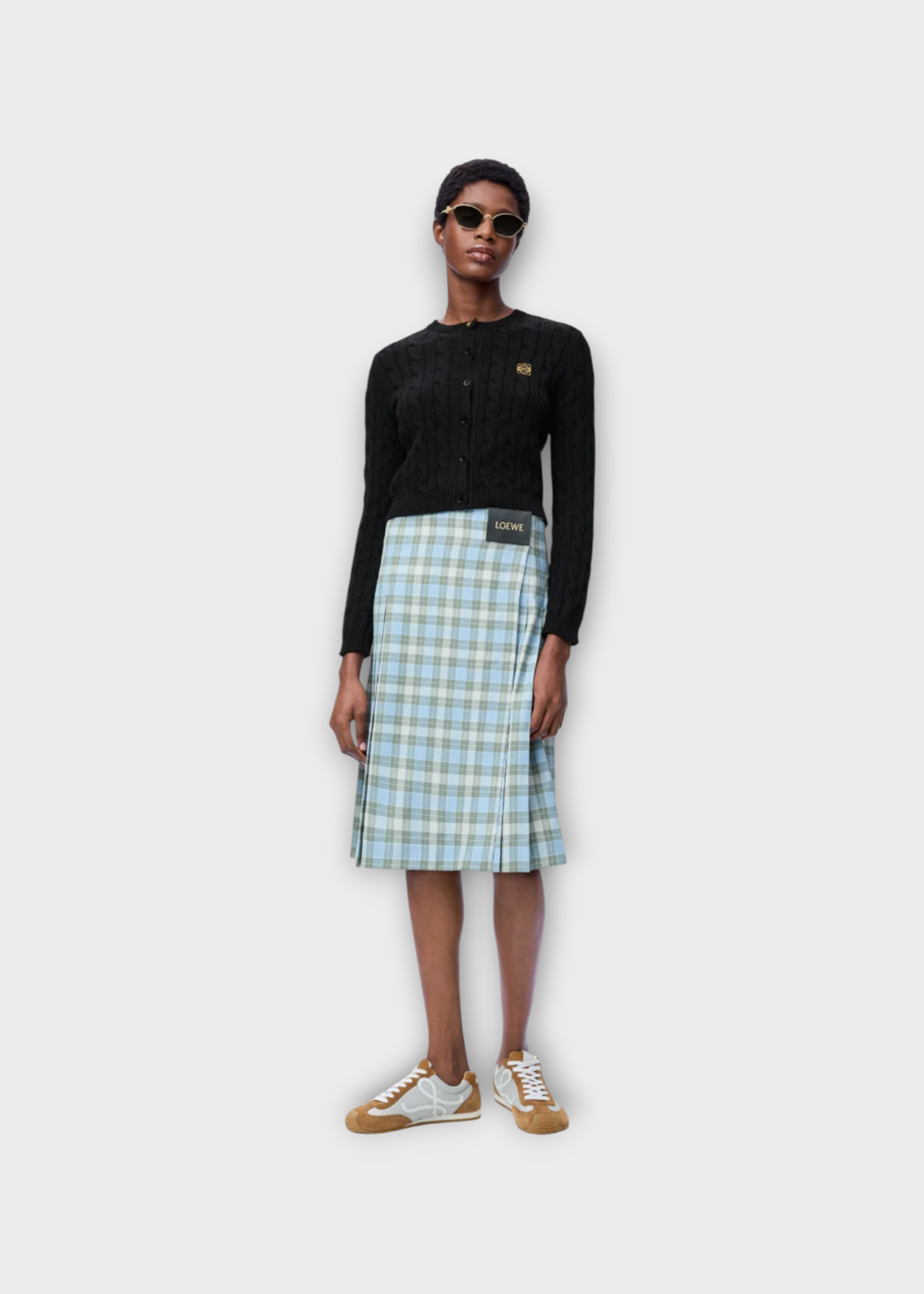 Loewe Loewe Knitwear, Black, Cotton Cable Knit Crew Neck Buttoned Cardigan In Black w/ Anagram Embroidery