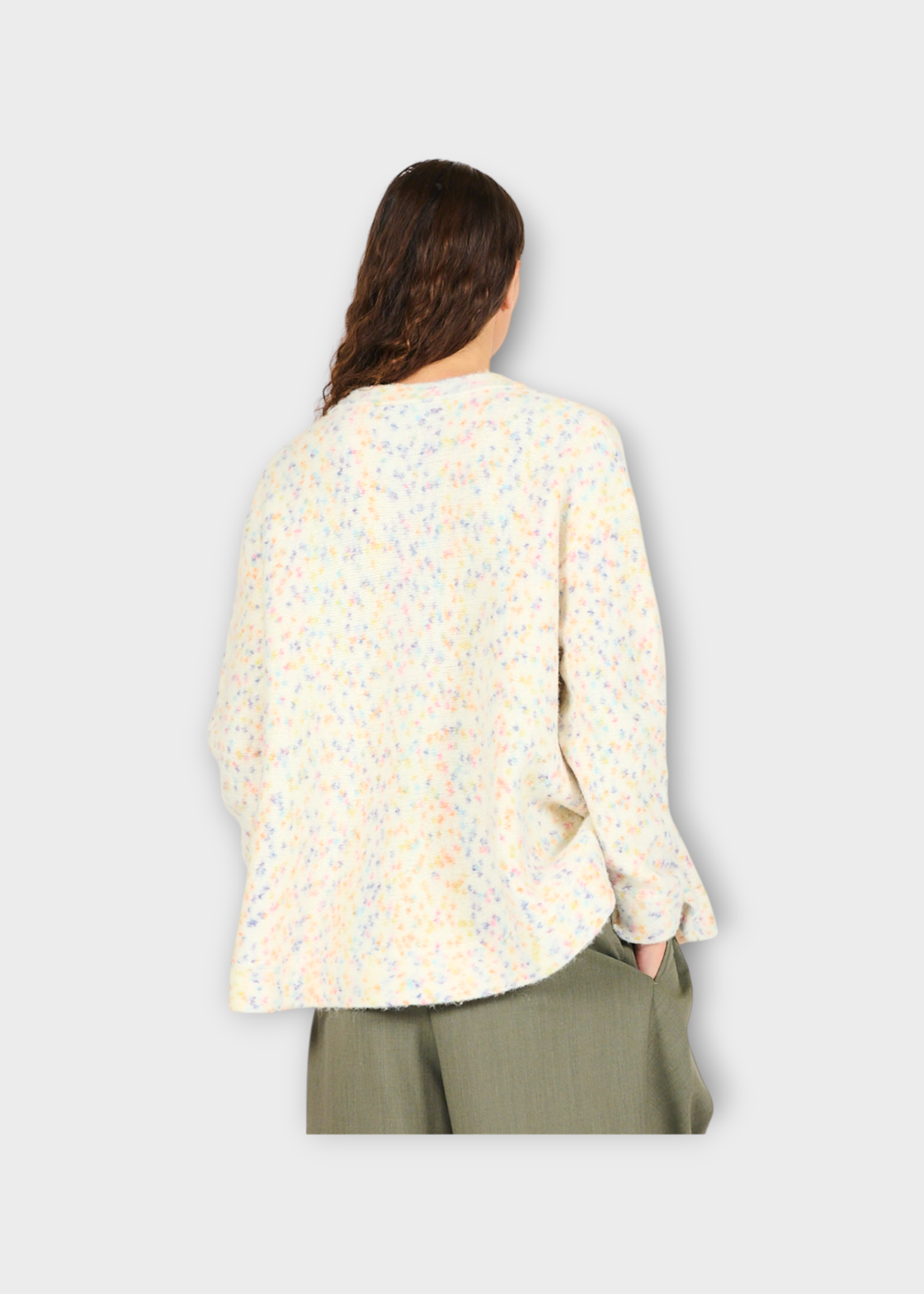 Loewe Loewe Knitwear, Multi, Alpaca & Wool Mix Oversize V-Neck Trapeze Cardigan In White & Multicolour w/ Anagram Embroidery