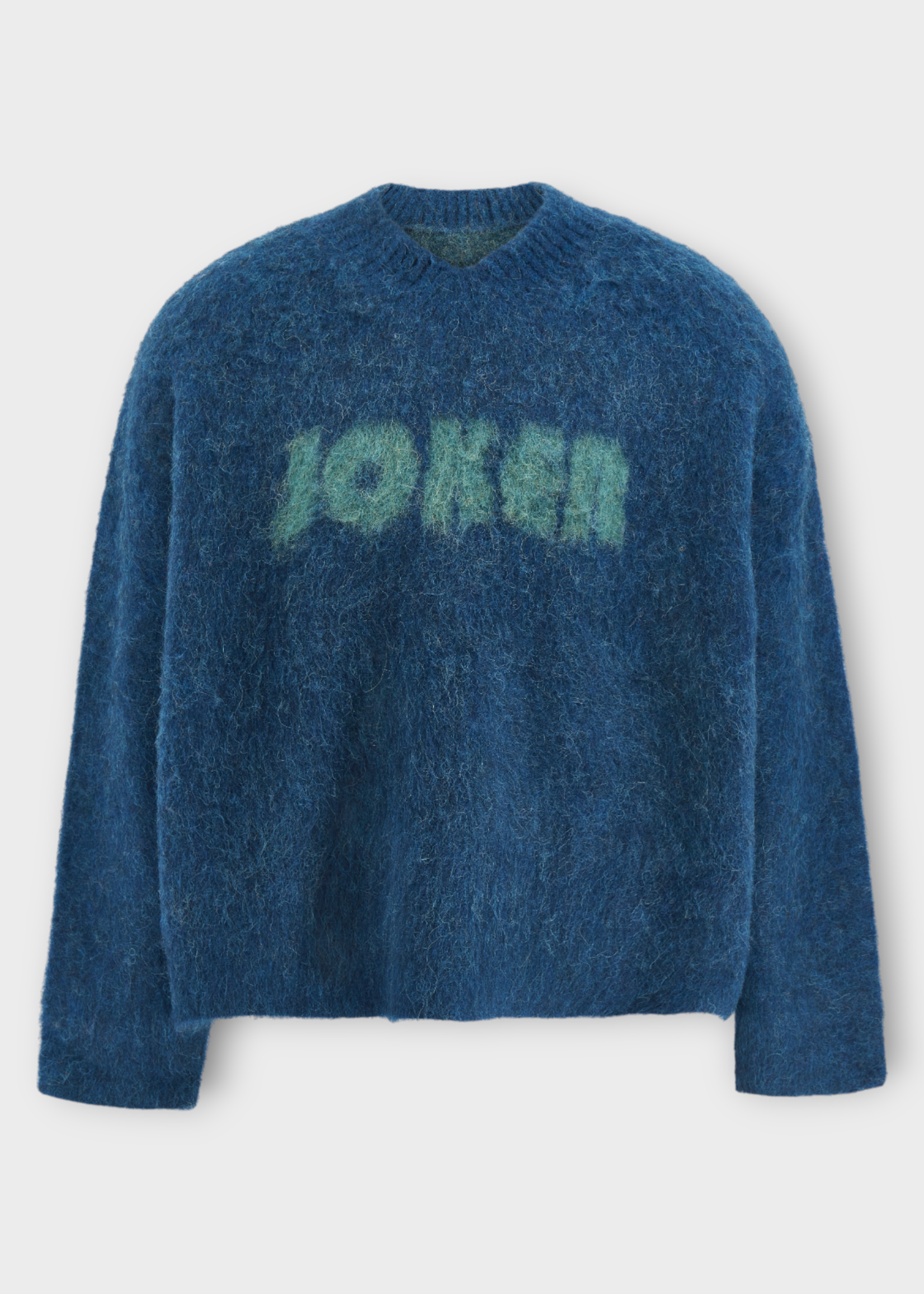 Martine Rose Martine Rose Knitwear, Green, Brushed Mohair Relaxed Fit V-Neck Jumper In Green & Dark Green w/ Joker Artwork