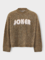 Martine Rose Martine Rose Knitwear, Brown, Brushed Mohair Relaxed Fit V-Neck Jumper In Brown w/ Joker Artwork
