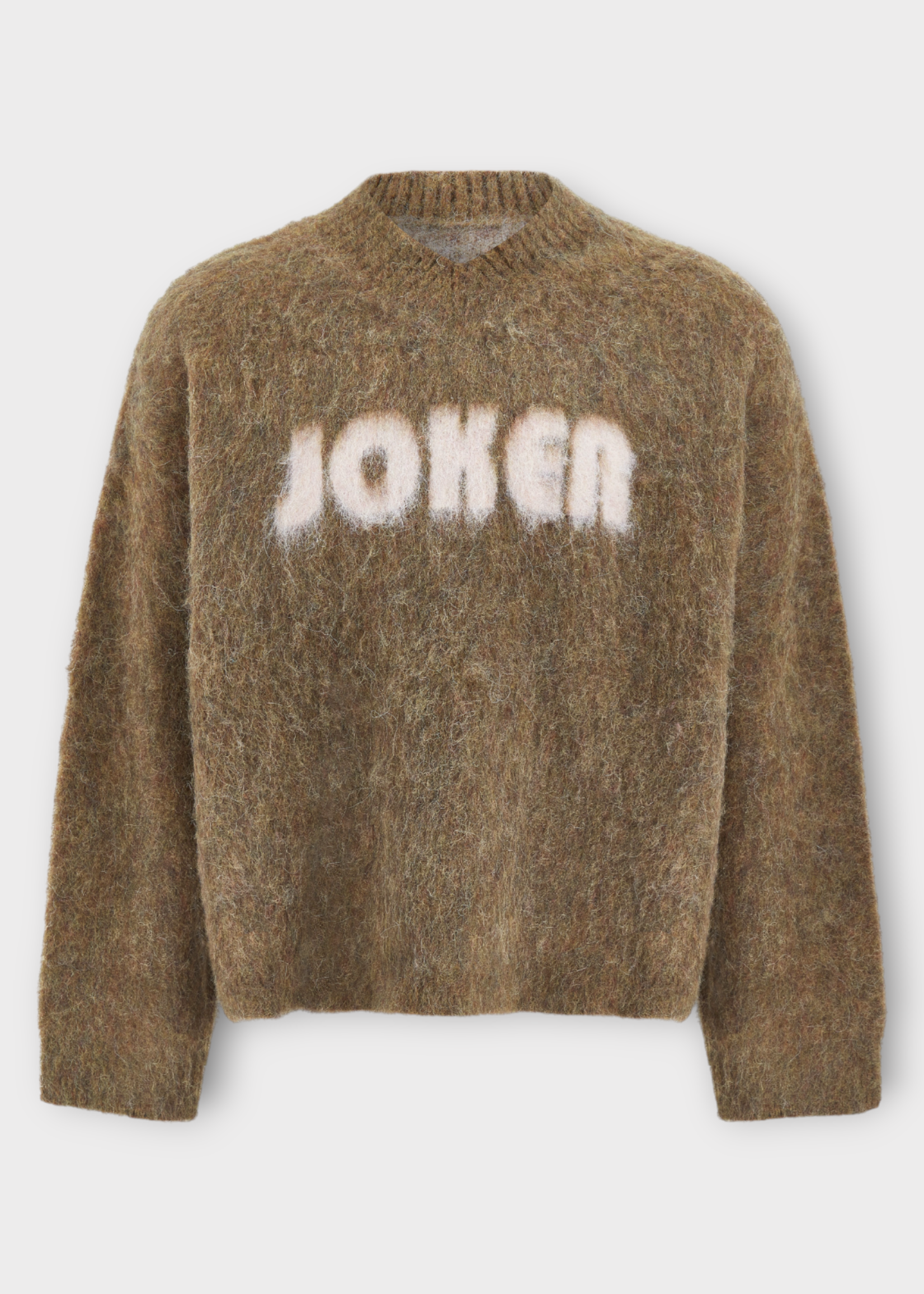 Martine Rose Martine Rose Knitwear, Brown, Brushed Mohair Relaxed Fit V-Neck Jumper In Brown w/ Joker Artwork