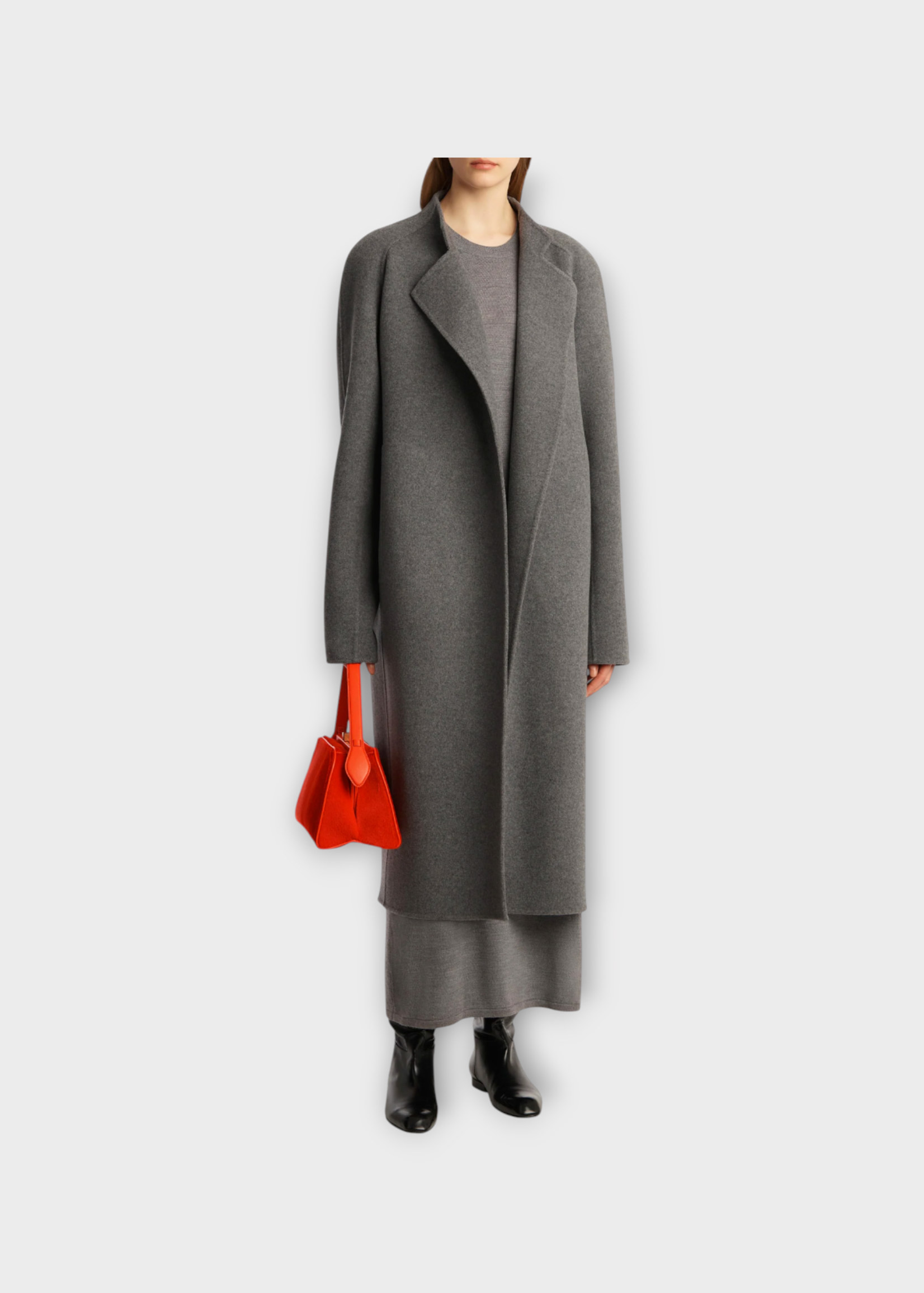 Khaite Khaite Coat, Grey, Deena Wool Wrap Belted Coat In Grey Melange w/ Raglan Sleeves