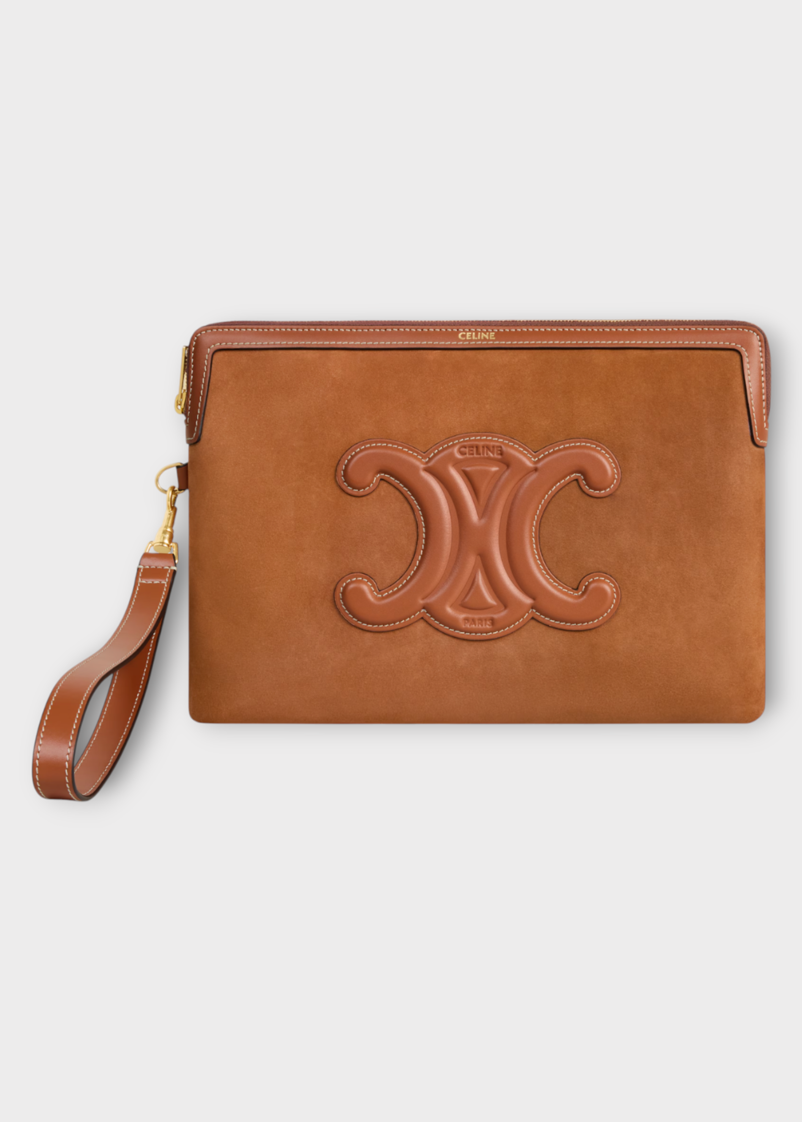 Celine Celine Bag, Beige, Nubuck Calfskin Small Pouch In Camel w/ Strap