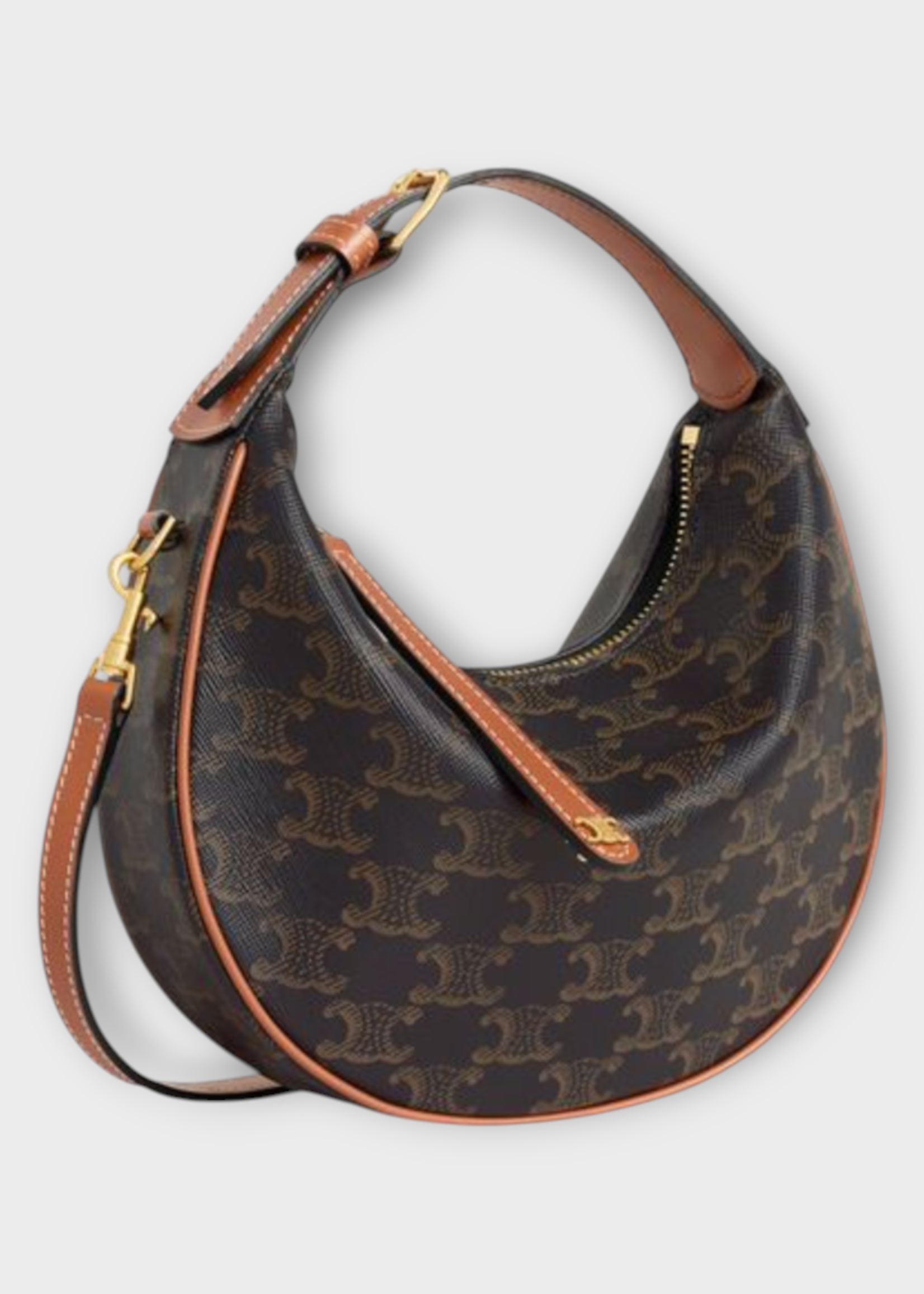 Celine Celine Bag, Multi, Triomphe Canvas & Calfskin Teen Celine Lulu Shoulder Bag In Tan