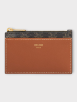 Celine Celine Wallet, Multi, Triomphe Canvas & Lambskin Zipped Card Holder In Tan