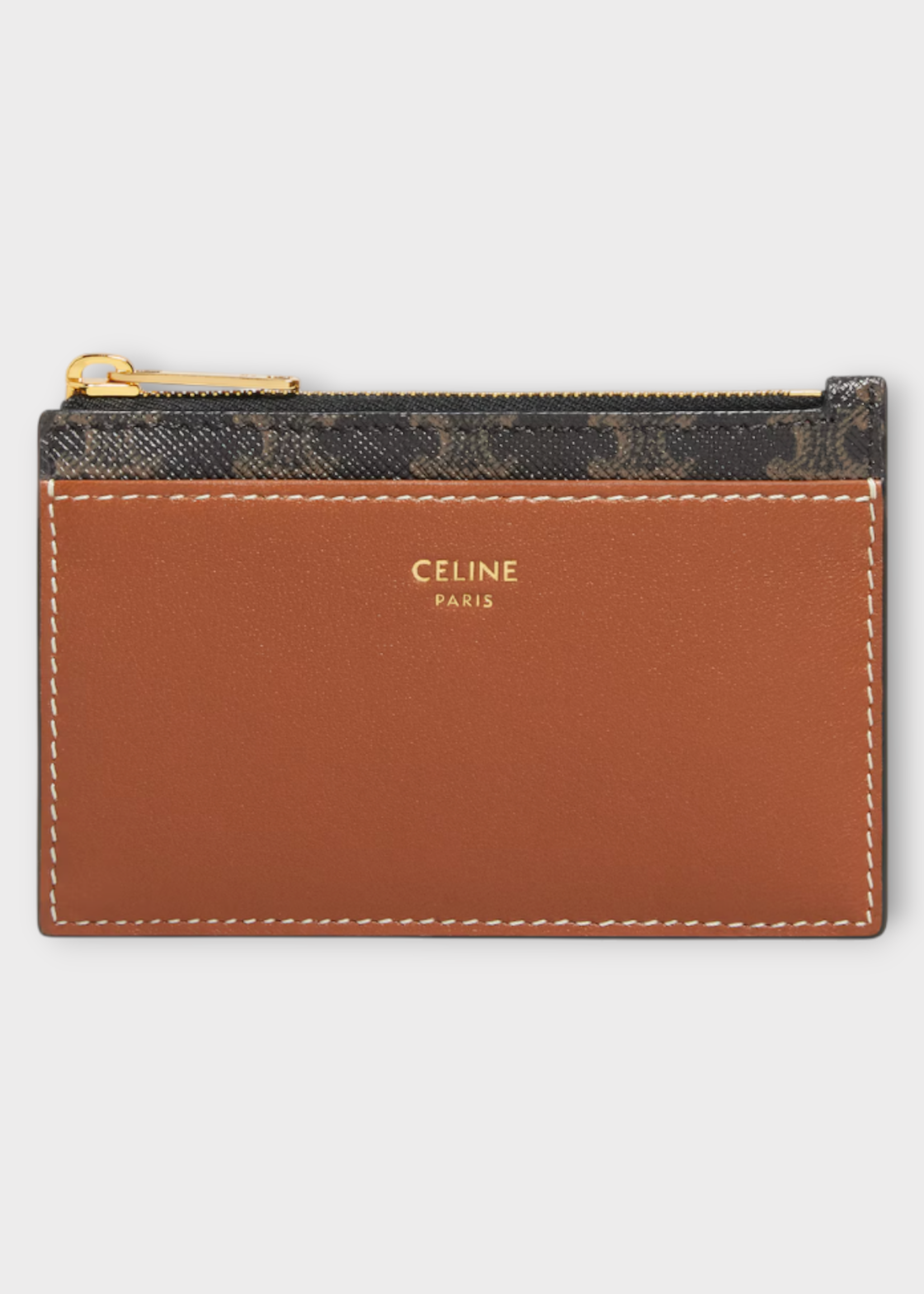 Celine Celine Wallet, Multi, Triomphe Canvas & Lambskin Zipped Card Holder In Tan