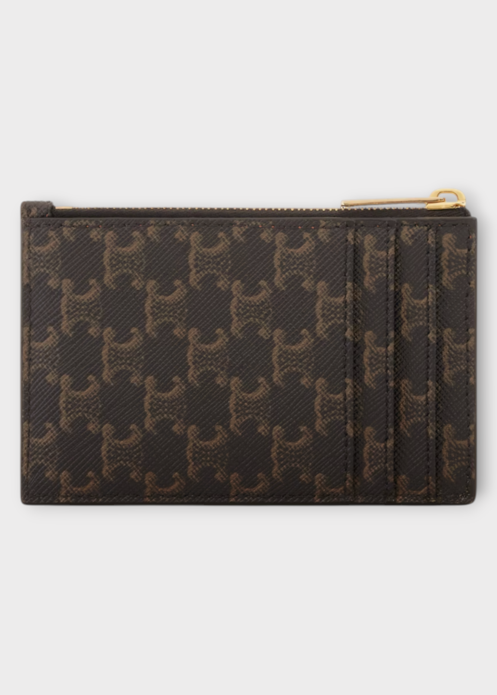 Celine Celine Wallet, Multi, Triomphe Canvas & Lambskin Zipped Card Holder In Tan