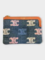 Celine Celine Wallet, Multi, Triomphe Denim Coin Purse In Multicolor w/ Zip Closure