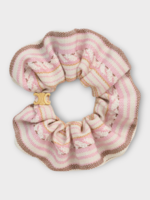 Celine Celine Hair Accessory, Multi, Cotton & Wool Striped Triomphe Scrunchy In Pink, Beige & Gold