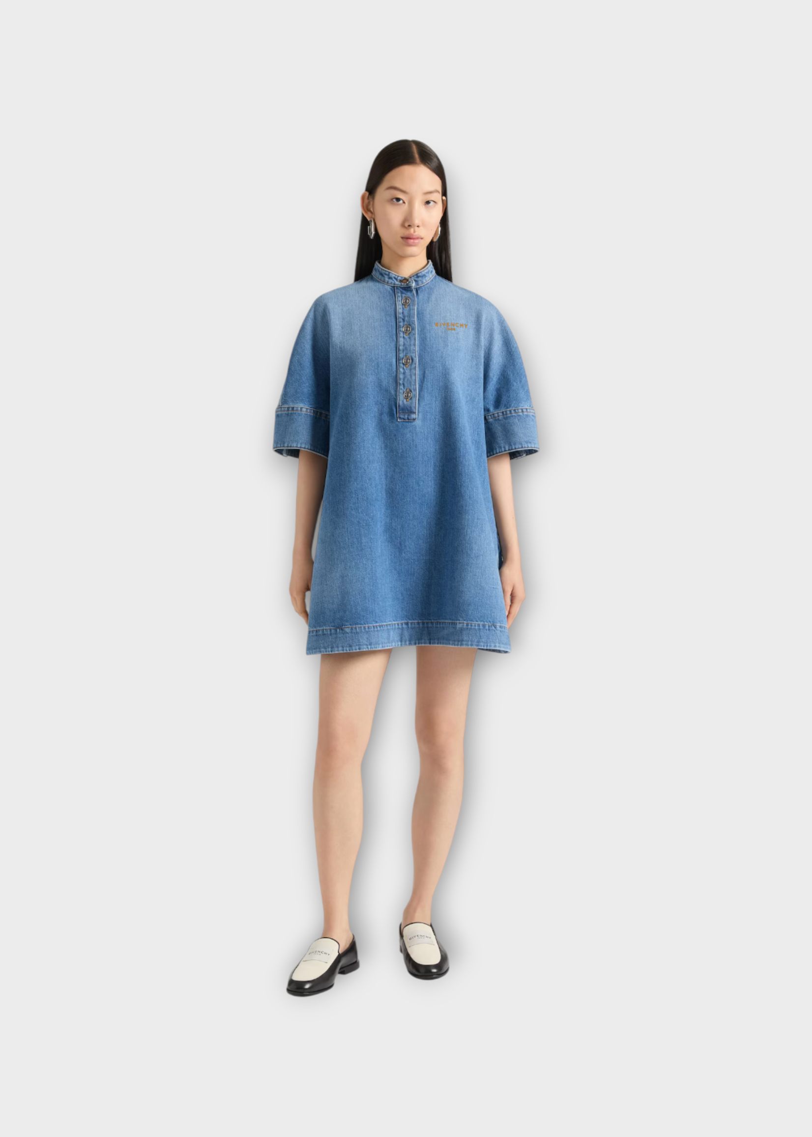 Givenchy Givenchy Dress, Blue, High Round Neck Short Sleeves Oversized Shirt Dress